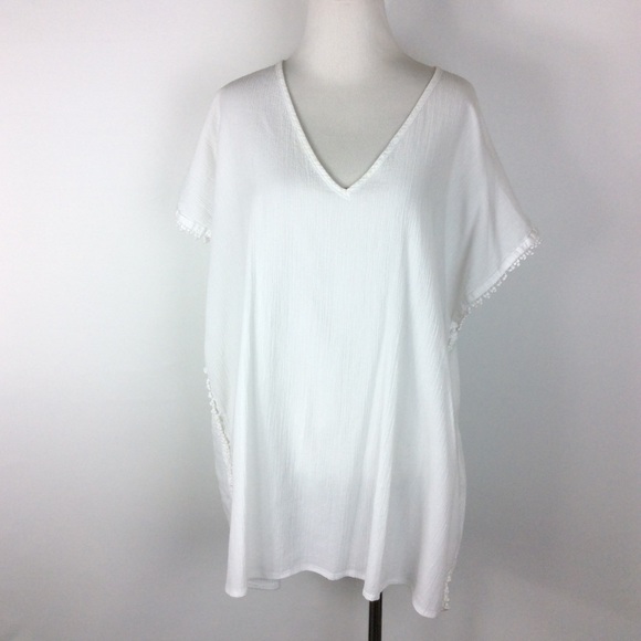 J. Crew Tops - J. Crew V-Neck Gauze Kaftan Side Pom Poms Size L